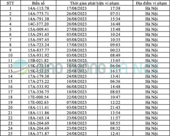 danh sach o to bi phat nguoi thang 82023 tai ha noi