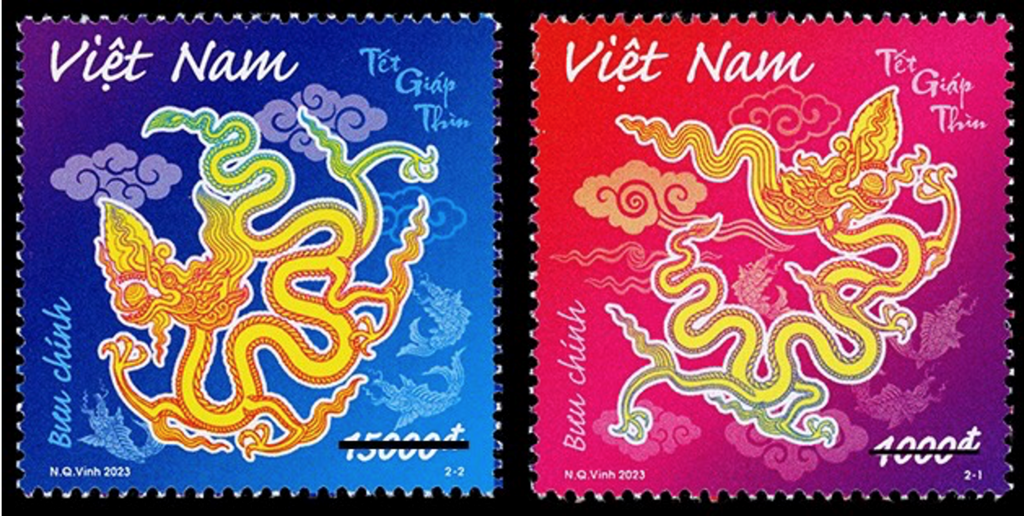 Tem Tết Giáp Thìn với hình tượng Việt Nam cá chép hóa rồng