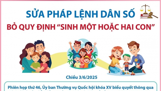 [Infographic] Sửa Pháp lệnh Dân số: Vợ chồng tự quyết định số con và thời gian sinh con