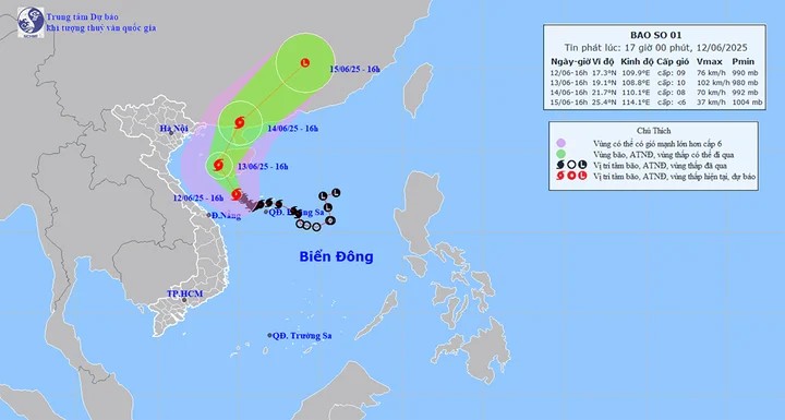 Thời tiết hôm nay (13/6): Bão số 1 giật cấp 11 gây gió mạnh, sóng cao trên nhiều vùng biển