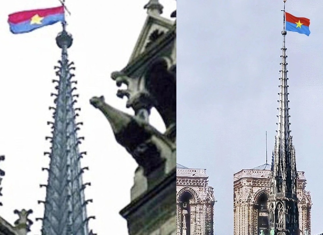 Những người bạn Thụy Sĩ và lá cờ Việt Nam trên đỉnh Nhà thờ Đức Bà Paris