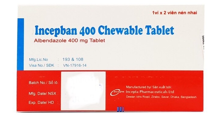 Thu hồi thuốc trị giun sán viên nén nhai Incepban 400 Chewable Table