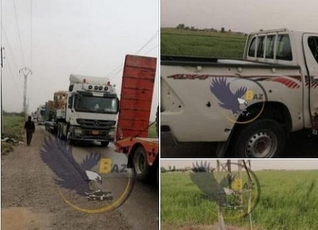Đoàn xe tải hạng nặng của Mỹ chở xe bọc thép và vũ khí bất ngờ bị tấn công khi đến mỏ dầu Syria