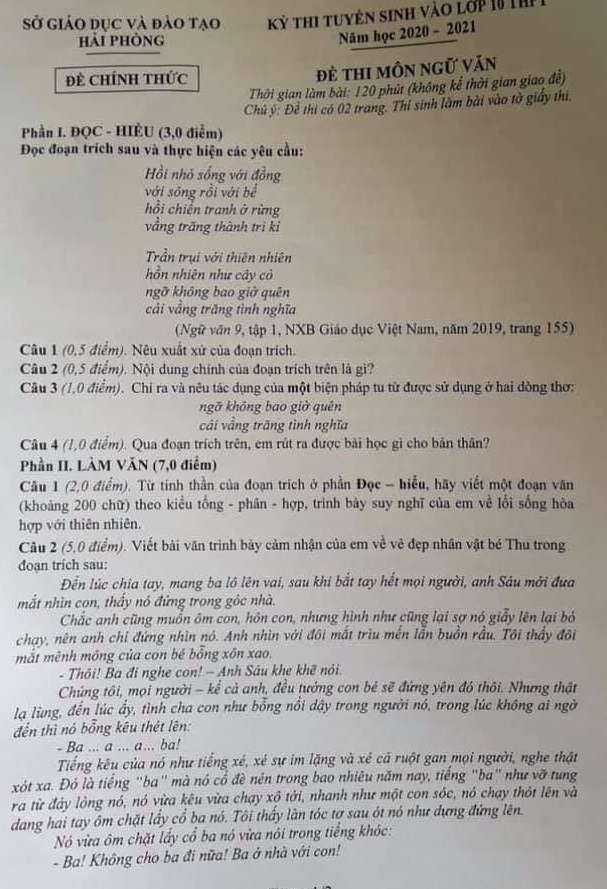 de thi ngu van tuyen sinh lop 10 vao thpt tp hai phong nam 2020