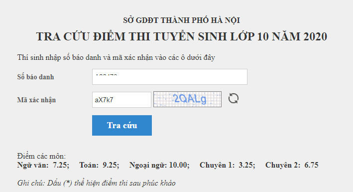 Tra cứu điểm thi tuyển sinh lớp 10 Hà Nội năm 2020