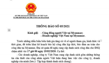 Đại sứ quán Việt Nam tại Myanmar đề nghị cung cấp danh sách công dân để triển khai kế hoạch bảo hộ công dân