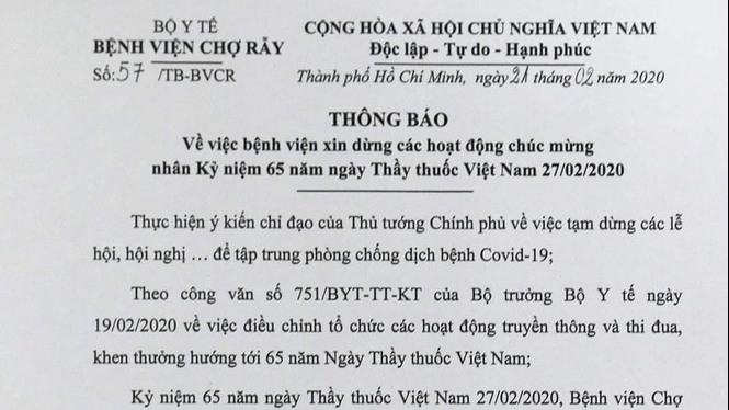 Nhiều bệnh viện dừng tổ chức ngày Thầy thuốc Việt Nam vì dịch Covid-19