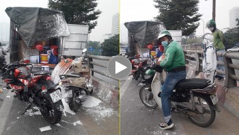 tai nan hy huu co gai bi chiec xe phan khoi lon ban ca dong son len nguoi