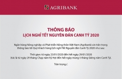 Lịch nghỉ Tết Nguyên đán 2020 ngân hàng Agribank: Nghỉ từ 29 Tết, trở lại vào mùng 6