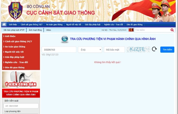 Cách tra cứu phạt nguội trên trang thông tin điện tử Cục CSGT