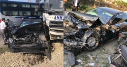 clip xe tai lan lan dam truc dien mercedes co dau chu re may man thoat chet