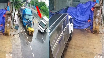 camera giao thong xe tai drift vao san nha dan ven duong nhu phim hanh dong