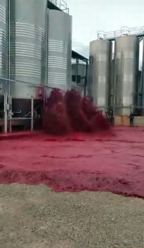 Vỡ thùng chứa 50.000 lít rượu vang, nhiều tuyến phố ở Tây Ban Nha được nhuộm đỏ