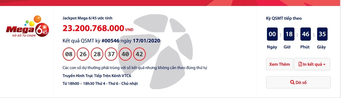 ket qua xo so vietlott mega 645 toi ngay 1912020 moi nhat hon 23 ti dong tim nguoi may man