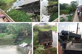 xe dau keo lao xuong song o hai duong tai xe va phu xe boi ra ngoai thoat chet