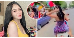 Video: Nữ ca sĩ xinh đẹp vừa phóng xe máy vừa... tắm trên đường gây phẫn nộ