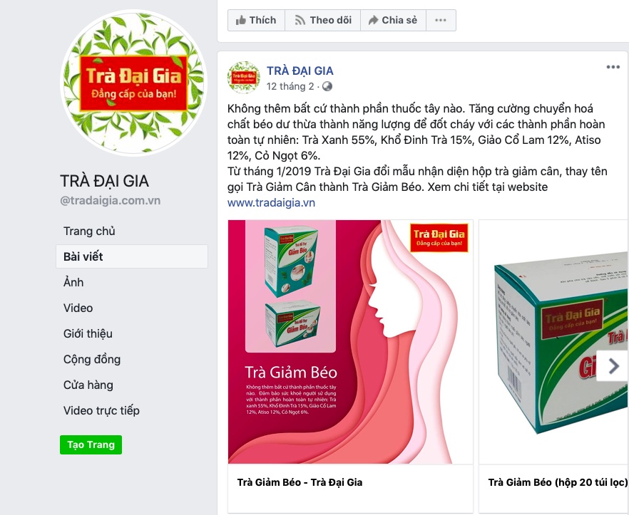 Nhiều dấu hỏi xung quanh "Trà giảm béo", "Trà giảm cân" của Trà Đại Gia?