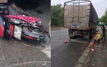 ha giang dam vao duoi xe tai xe dap dien nam gon duoi gam