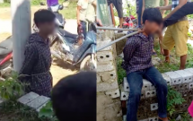 xon xao clip nam thanh nien trom ga bi nguoi dan dung kim kep co troi vao cot dien