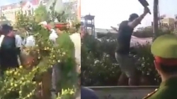 video tuc vi bi tich thu quat canh ban tren via he thanh nien nhay len xe cong vu chat het cay