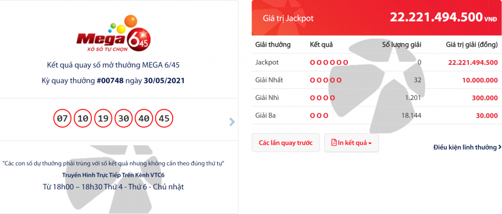 ket qua vietlott mega 645 ngay 26 giai thuong hon 22 ty dong se thuoc ve ai