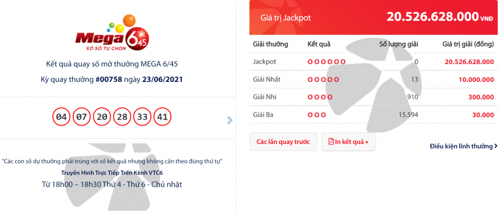 ket qua vietlott mega 645 ngay 256 giai thuong da hon 20 ty dong