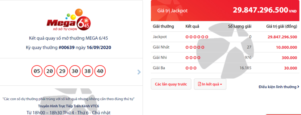 ket qua xo so vietlott mega 645 toi 1892020 gan 30 ty dong se thuoc ve ai